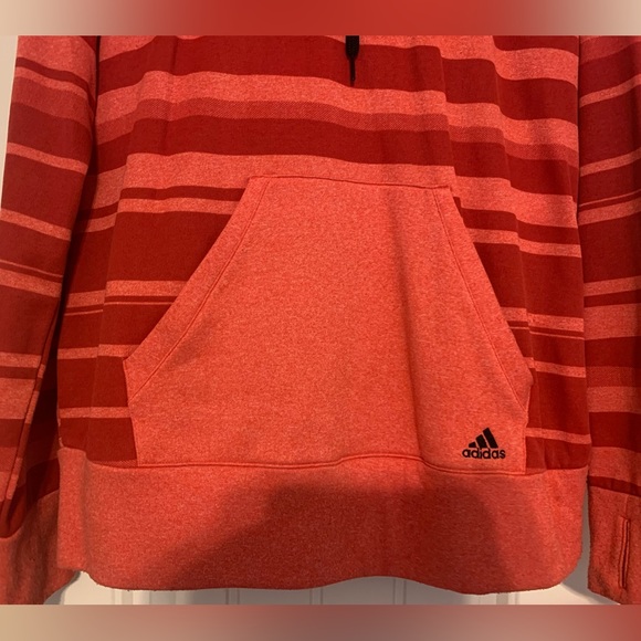 Adidas Ultimate Hoodie l Salmon/Red Horizontally Striped Sweatshirt l Size: XL - Picture 3 of 11